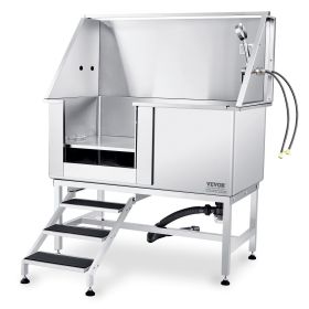 VEVOR 50" Pet Dog Bathing Station w/Stairs, Professional Stainless Steel Dog Grooming Tub w/ Soap Box, Faucet,Rich Accessory, Dog Bathtub for Lar (With Stairs or Ramp: With Stairs, size: 50 inch)